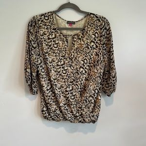 Vince Camuto leopard print blouse with cross front, key hole